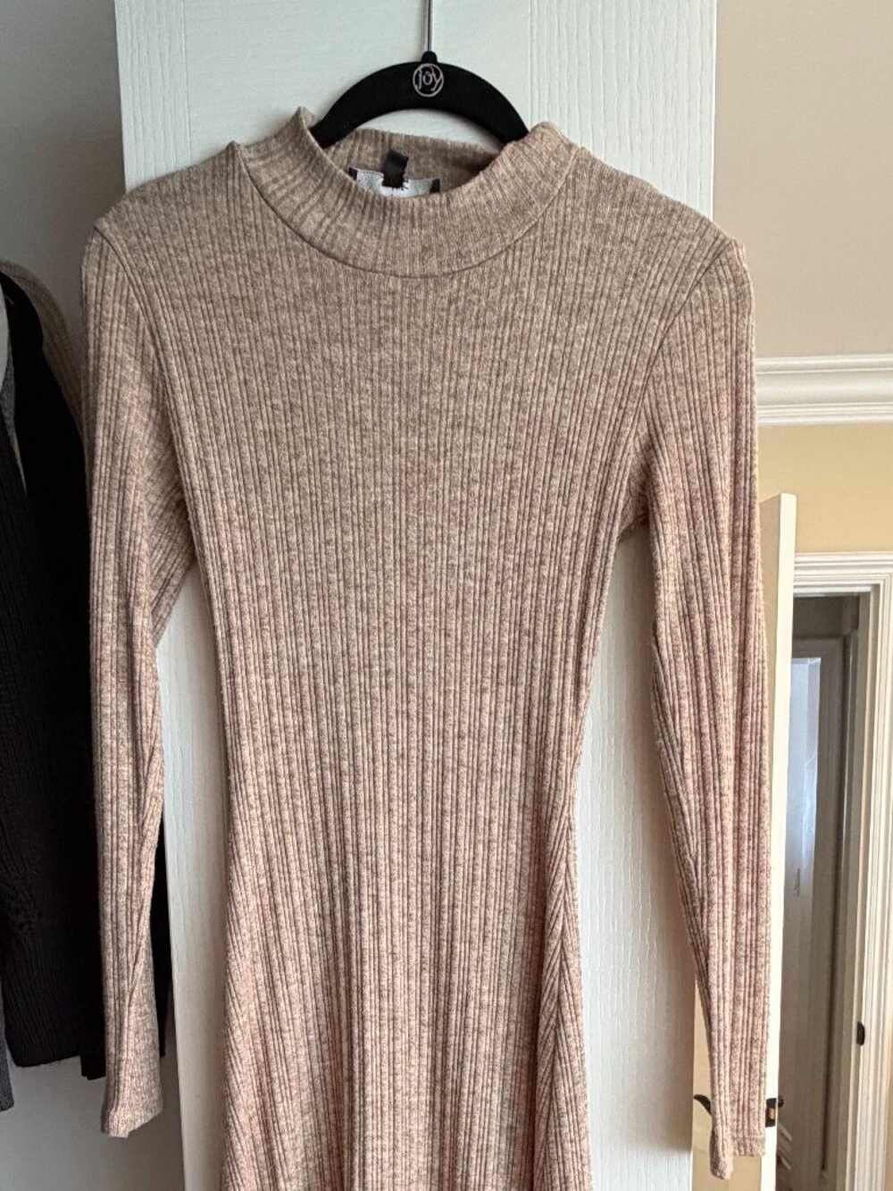 Lulus Long Sleeve Ribbed Midi Sweater Dress, Heather Beige, XS - Picture 5 of 7